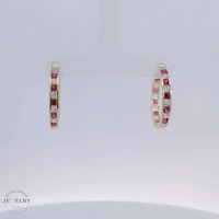 14K Yellow Gold Red and White Cz Huggies