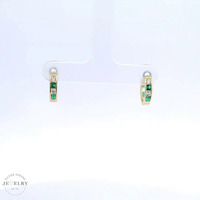  14k Green and White Cz Huggies Earrings 