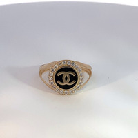 14Kt Fashion Ring w/ Black Enamel & CZs