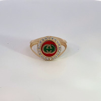 14K Yellow Gold Red & Green 'GG' Ring