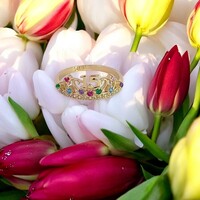  14Kt Multi-Color CZ Tiara Sweet 15 Ring