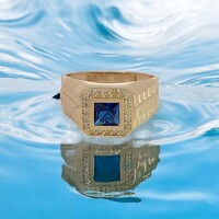 14Kt Blue CZ Signet Ring 