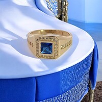 14Kt Blue and Clear CZ Signet Ring