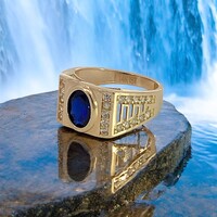 14Kt Blue CZ Signet Ring