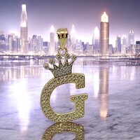 14Kt CZ Letter "G" w/ Crown Pendant