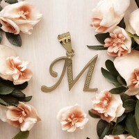 14Kt Letter "M" w/ CZ Pendant