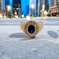  14Kt Blue & Clear CZ Signet RIng