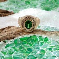 14Kt Green & Clear CZ Signet Ring