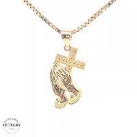  14KT Praying Hands With Cross, Yellow Gold, 17mm (CHAIN IS NOT INCLUDED)