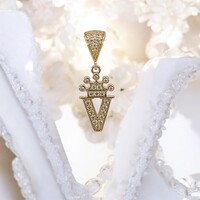  14Kt Letter "V" w/ Crown CZ Pendant