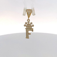 14K CZ "F" Initial w/Crown Pendant 