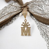  14Kt Letter "M" w/ Crown Pendant