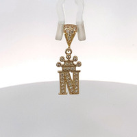  14Kt CZ Letter "N" w/ Crown Pendant