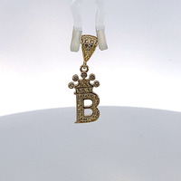 14K Cz "B" Initial w/Crown Pendant 