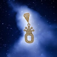 14Kt CZ Letter "O" w/ Crown Pendant