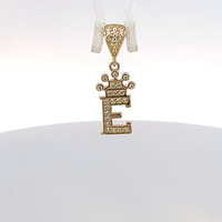 14K CZ "E" Initial w/Crown Pendant  