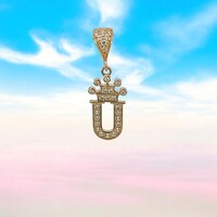  14Kt Letter "U" w/ Crown CZ Pendant