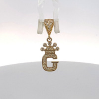 14K CZ "G" Initial w/Crown Pendant 