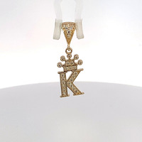  14Kt CZ Letter "K" w/ Crown Pendant