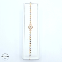 14KT Quinceañera Heart Link Bracelet Tricolor 8 Inches