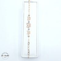 14KT Quinceañera Butterfly Paper Clip Link Bracelet Tricolor 7 Inches