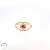 14KT Red Evil Eye Fancy Ring Yellow Gold, Size 6 1/4