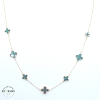 14KT Necklace Green Clover Cable Link 18 Inches Yellow Gold