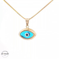14KT Blue Evil Eye Pendant Yellow Gold 14mm (CHAIN IS NOT INCLUDED)