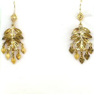  14k Yellow Gold Diamond Cut Leaf Chandelier Earrings