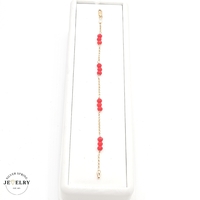 14KT Baby Rolo Coral Beads Bracelet Yellow Gold, 6 Inches 