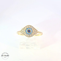  14KT Blue Evil Eye Fancy Ring Yellow Gold, Size 8 1/4