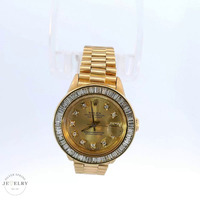 Ladies 18k Yellow Gold 26mm Rolex Datejust with Custom 1.68ct Diamond Bezel 