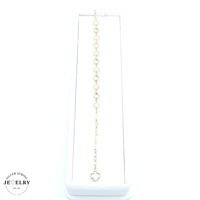  14KT White Clover Paper Clip Bracelet Yellow Gold 7.5 Inches