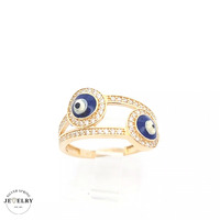  14KT Blue Evil Eye Fancy Ring Yellow Gold Size 8