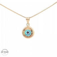 14KT Blue Evil Eye Pendant Yellow Gold Diameter 11mm (CHAIN IS NOT INCLUDED)