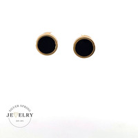 14k Yellow Gold Onyx Circle Stud Earrings