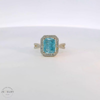 14k Yellow Gold Blue Cubic Zirconia Cocktail Ring