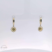 14k Yellow Gold Sunflower Huggie Earrings