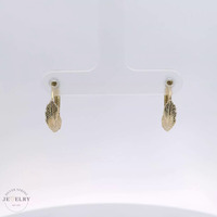 14k Yellow Gold Leaf Huggie Earrings