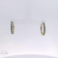 14k Yellow Gold Turquoise Huggie Earrings