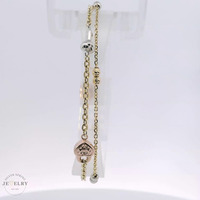 14k Yellow Gold Cable Link Bracelet with Heart and Beads 