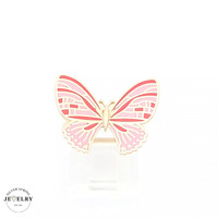 14KT Enamel Pink & Red Butterfly Ring, Yellow Gold, Size 6