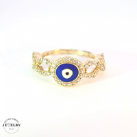  10KT Blue Evil Eye Fancy Ring Yellow Gold, Size 7 1/4