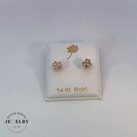 14k Yellow Gold Clover Stud Earrings