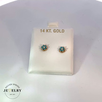 14k Yellow Gold Turquoise Flower Stud Earrings