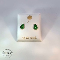 14k Yellow Gold Green Avocado Stud Earrings