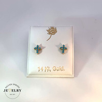 14k Yellow Gold Blue Cross Stud Earrings