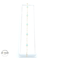  14KT Light Blue Clover Paper Clip Link Bracelet Yellow Gold 7.5 Inches