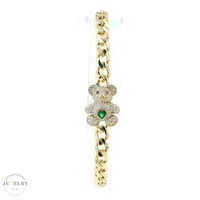  14kt Yellow Gold 5mm Cuban Link CZ Teddy Bear Bracelet