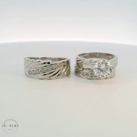 14k White Gold Round Cubic Zirconia Trio Set